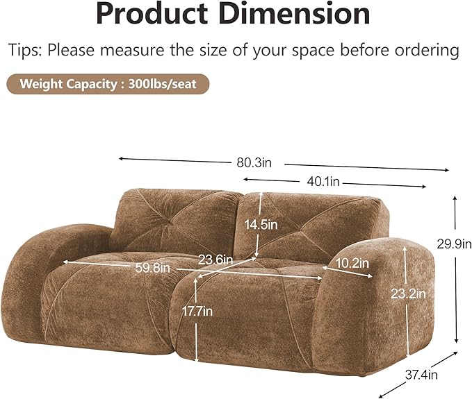 Modular Sectional Sofa with Free Combination,Boneless Floor Couch for Small Spaces, Living Room & Lounge,Velvet 2-Seater Sectional Couch with Comfortable Deep Seat,No Assembly Needed