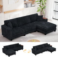 FurniMix 4-Seat Corduroy Sectional Sofa with Swappable Chaise, Soft Upholstery, Wide Seats & Armrest Storage,Black