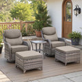 Belord Luxury 6" Thick Cushioned 5 Pieces Patio Furniture Set with 2 Ottomans, Wicker Outdoor Conversation Set with High Back Swivel Rocker Patio Chairs for Deck Porch Yard and Poolside - Grey+Grey