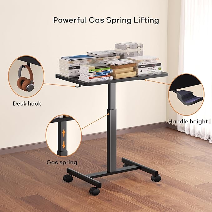 NICECOZY Mobile Standing Desk, Small Teacher Standing Rolling Desk, Portable Laptop Desk with Lockable Wheels, Computer Workstations, Adjustable Height, Black