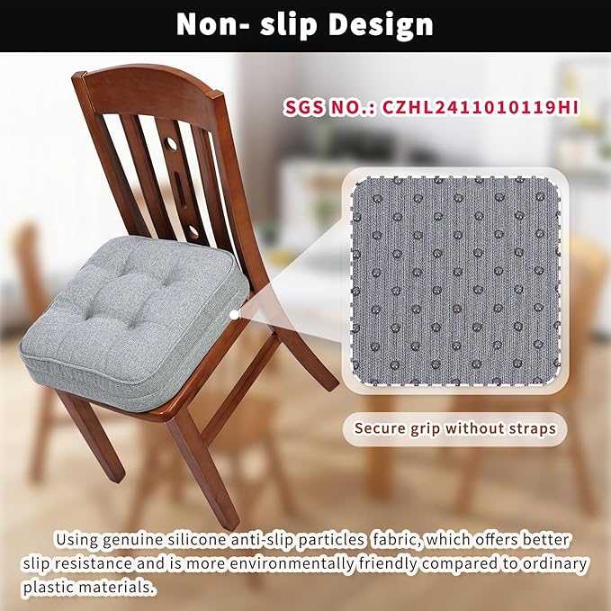 GOFORIT Memory Foam Seat Cushion，Kitchen Chair Cushions for Dining Chairs,Non-Slip Chair Pads with Removable Cover, 16'' x 16'', Grey