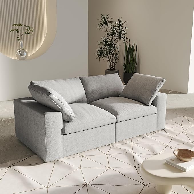 Cloud Sectional Couch, Light Grey Modular Sectional Sofa, Modern Comfy Love Seat Sofa, Covers Removable, Convertible Sleeper Couch for Living Room Apartment (Linen Fabric)