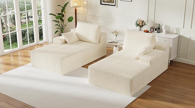 79" Chaise Lounge Chair Indoor, Oversized Double Corduroy Comfy Boneless Loveseat Sleeper Sofa Reading Chairs Cloud Couch Bed,Deep Seat, Wide Armrest,No Assembly Required for Living Room, Bedroom