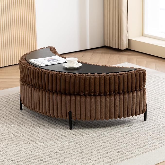 Chifee & Vingol 59.8" W Oversized Accent Round Chair Large Barrel Chair with Ottoman & Movable Wheels & 5 Pillows, Faux Fur Fabric - Brown