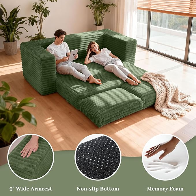HABUTWAY Convertible Folding Sofa Bed Couch,3 in 1 Pull Out Couch Bed,Loveseat Sleeper Sofa Bed,Boneless Couches with Pillows for Living Room Bedroom, Green