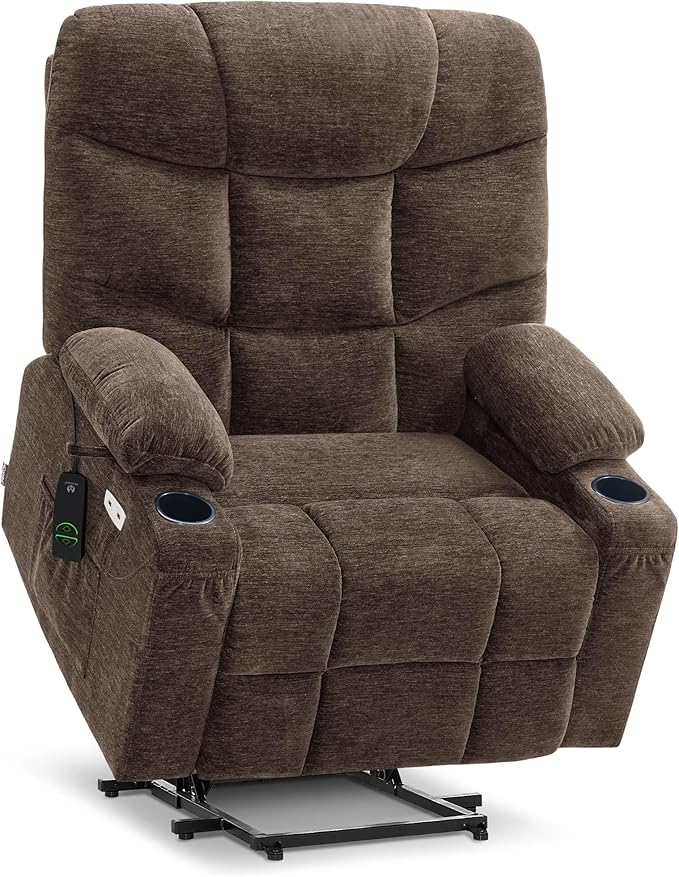 MCombo Oversized Power Lift Recliner Chair with Extended Footrest, Extra Wide 27.2" for Big and Tall Elderly People, Fabric R7399 (Brown, Large-Oversize)