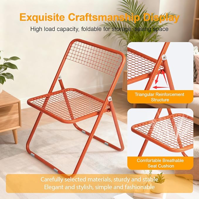 10 Pack Folding Chair,Orange Color,Single Piece,Foldable Space - Saving Design for Indoor/Outdoor Use