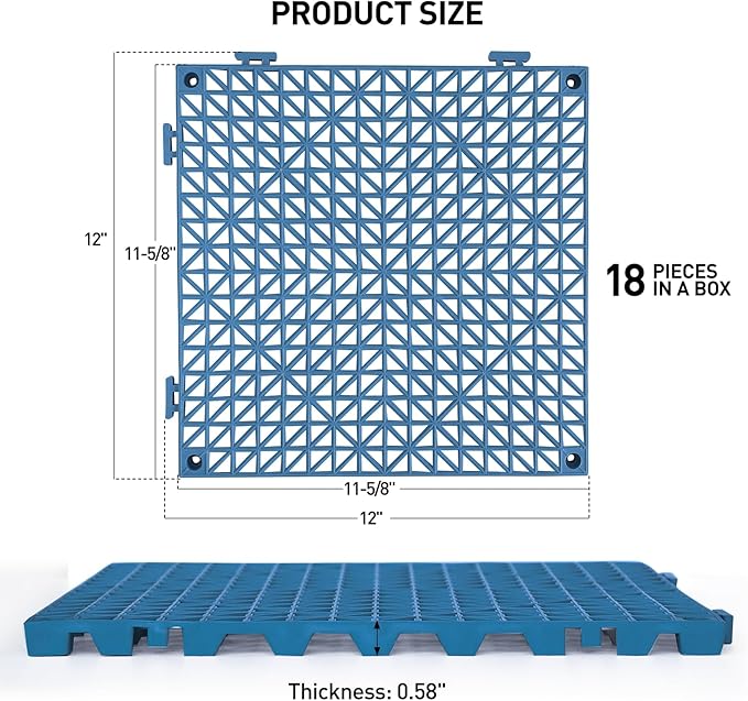 MAXWAVE 18 Pack 12" x 12" Modular Interlocking Floor Mats, Soft PVC Non-Slip Drainage Tiles, Splicing Rubber Cushion Flooring for Deck, Shower, Pool, Basement, Shed, Indoor and Outdoor Use
