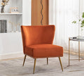 Container Furniture Direct Thia Armless Velvet Accent Chair for Living Room, Elegant Seat with Nailhead Trim, Gold Metal Legs and Comfortable Curved Back, 28" D x 25" W x 29.5" H, Orange Red