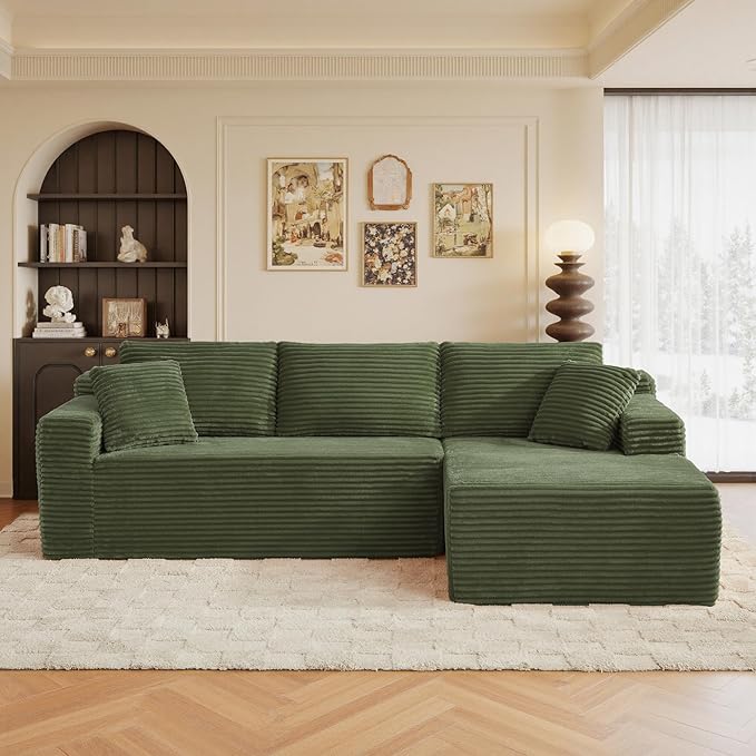 105" Sectional Couches for Living Room Cloud Couch Sofa with L-Shape Upholstered Boneless Couchs Modern Modular Sectional Couch with Chaise (Green, 105" W+Right Facing Chaise+2Seaters)