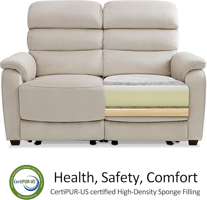 MCombo 87.2'' Wall Hugger Power Recliner Sofa with Drop Down Table, Reclining Sofa with Adjustable Headrest, USB Charge Ports, Reading Lamp, for Living Room, RVs, Fabric, ST258M3 (3-Seater, Beige)
