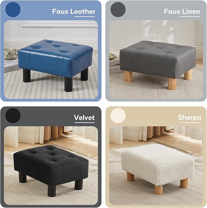 FIMIVIBI Small Foot Stool Ottoman, Velvet Footstool Ottoman Foot Rest for Couch, Rectangle Footstools and Ottomans Small for Living Room, Entryway and Bedroom (Black)