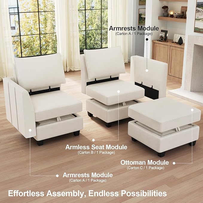 Belffin Oversized Modular Sectional Couch Sleeper Sofa with Storage Velvet Sectional Sofa Bed for Living Room, 12 Seats, Beige
