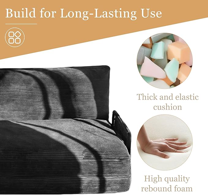 YOSHOOT Lazy Floor Sofa Convertible Bean Bag Sofa Bed Couch, 5-Position Foldable Sleeper Chair with Armrest, Ideal for Reading & Gaming