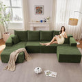Lakifun 135" L-Shape Sofa with Ottoman, Modern Modular Sectional Comfy U-Shape Cloud Couch, Deep Seat, Upholstered Corduroy Sleeper Chaise Longue for Living Room Bedroom, No Assembly Required, Green