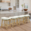 RNKSFX Counter Height Bar Stools Set of 4 for Kitchen Counter, Wooden Backless Island Barstools Farmhouse Modern Short Stools No Back with Faux Leather Saddle Seat 24 inch Counter Top Chairs, White