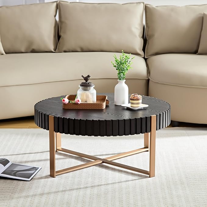 31.49'' Black Round Coffee Table for Apartment, Modern Living Room Coffee Table with Sturdy Pedestal Base (Black)