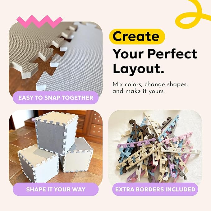 MioTetto Baby Play Mat, Soft Foam Floor Tiles for Kids. Adjustable Interlocking Foam Tiles, Fits with 74x74 Playpen Baby mat for Crawling & Development, Safe & Non-Toxic Playmat for Babies 6-12 Months