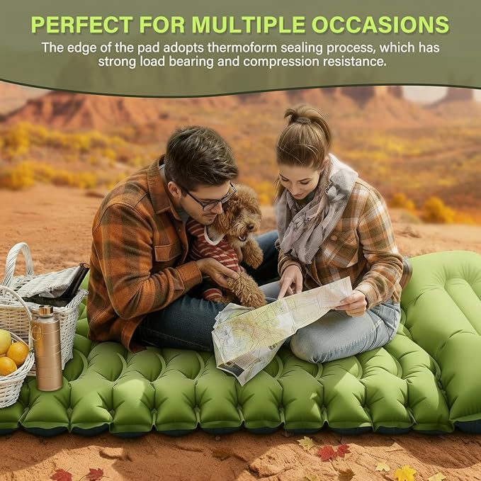 FUN PAC Camping Sleeping Pad, Ultralight Camping Mat with Pillow, Built-in Foot Pump Inflatable Sleeping Pads Compact for Camping Backpacking Hiking Traveling Tent,Single,Green