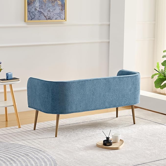 Bedroom Bench with Back, Inside Metal Frame, Extra Seat for Living Room,Entryway Bench (Blue) …