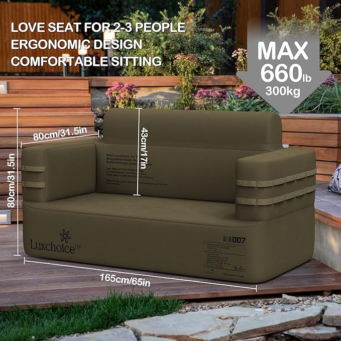 Luxchoice Inflatable Couch Multifunctional Durable Inflatable Sofa with Built in Pump Inflatable Furniture Portable Blow Up Couch for Camping Backyard Outdoor Glamping Inflatable Chair Movie Loveseat | Easy Inflation, Waterproof, Puncture Resistant, He...