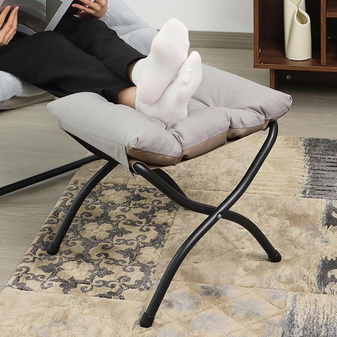 Mordchil HF 15"(H) Folding Ottoman, Foldable Footrest Stool, Portable Small Foot Stool for Couch, Collapsible Foot Rest Ottoman for Sofa, Accent Padded Ottomans for Home, Living Room, Light Grey