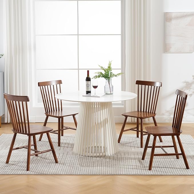 LZAREAL Windsor Dining Chairs Farmhouse Dining Chairs Set of 6 Modern Wood Kitchen Chairs Mid Century French Country Spindle Chair for Dinning Room Kitchen Restaurant Bar Canteen Library, Walnut
