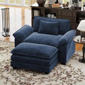 CDCASA 50'' Oversized Chair with Movable Ottoman, Chenille Comfy Cloud Sofa Accent Chair w/Large Seat and Armrests, Modern Extra Wide Armchair Reading Chairs for Living Room, Blue