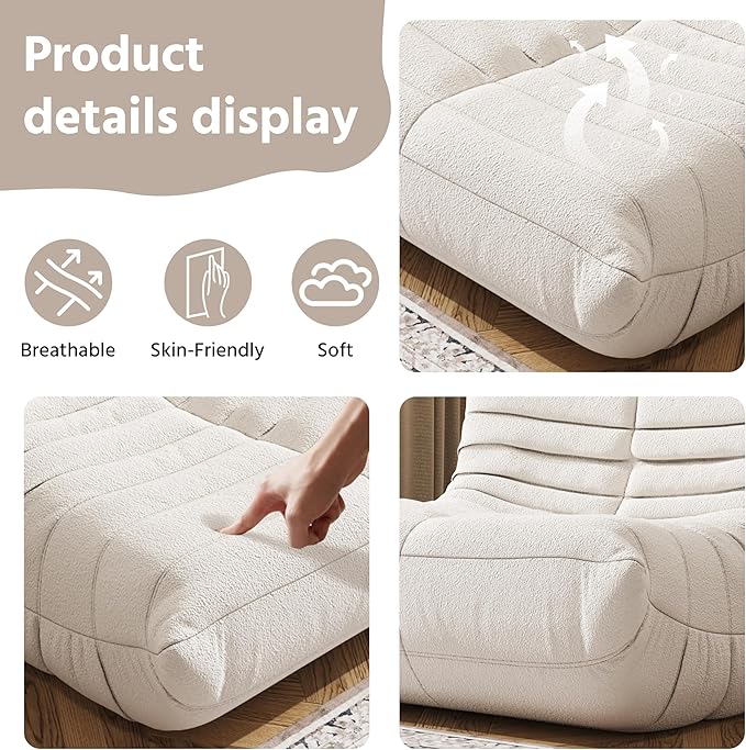 Bean Bag Chair, Fireside Chair, Large Bean Bag Chair for Adults, Bean Bag Chairs for Teens with High-Resilience Foam, Non-Slip Base Floor Lounge Sofa,Living Room (White, Single)