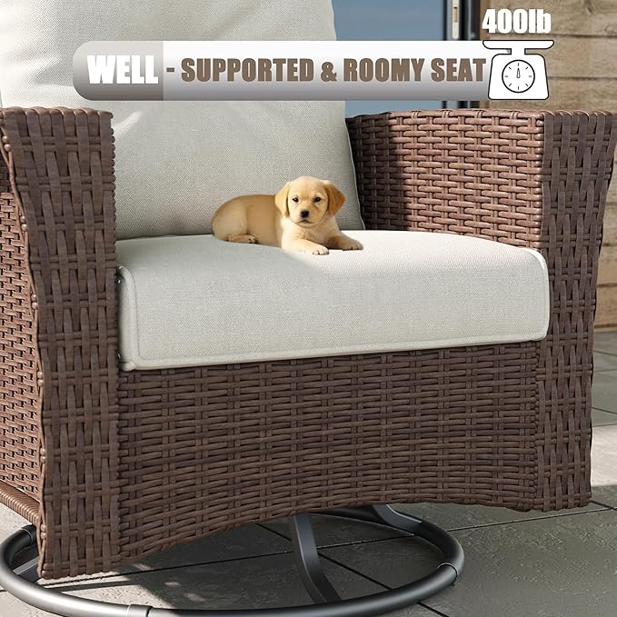 LayinSun 9 Piece Wicker Patio Furniture Set, Classis Outdoor Conversation 360 Degree Swivel Chairs Set with Coffee Table