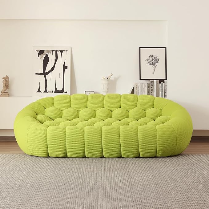 JACH Bubble Sofa, 98.43'' Comfy Upholstered Sofa, Mesh Fabric Curved Couch, 3D Honeycomb Shape Modern Couch for Living Room, Office, Apartment, Small Space (Fluorescent Green)