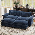 CDCASA 86" Modular Sectional Sofa, Comfy Cloud Couch with 2 Movable Ottoman, 4-Seater Chenille Deep Seat Sofa Bed Modern Sofa Couch for Living Room, DIY Combination, Blue