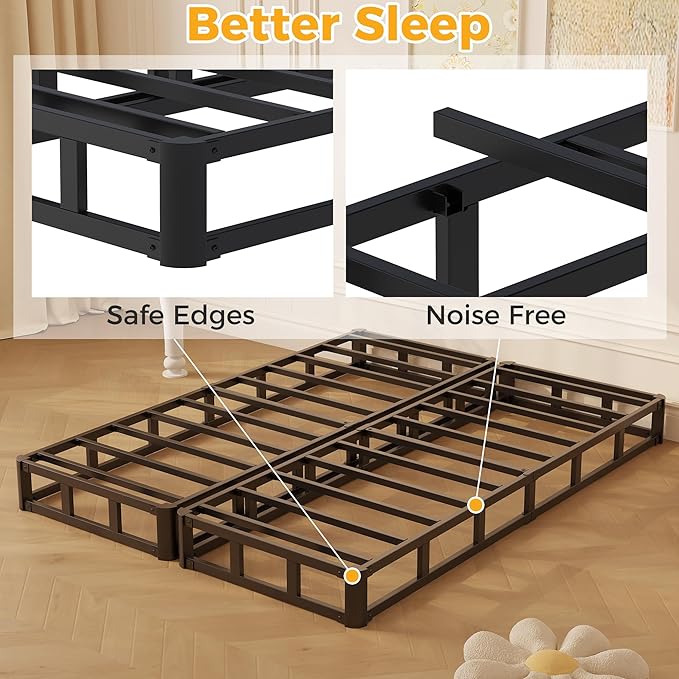 Maenizi Split Queen Box Spring 3 Inch, Easy Assembly Bed Foundation, Heavy Duty Low Profile Metal Box Spring for Queen Bed with Fabric Cover, Noise Free