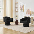 Swivel Accent Chair Set of 2, Upholstered Teddy 360° Swivel Barrel Chair for Living Room Overstuffed Bouncle Reading Chair Round Armchair for Bedroom,Vanity,Office-Black