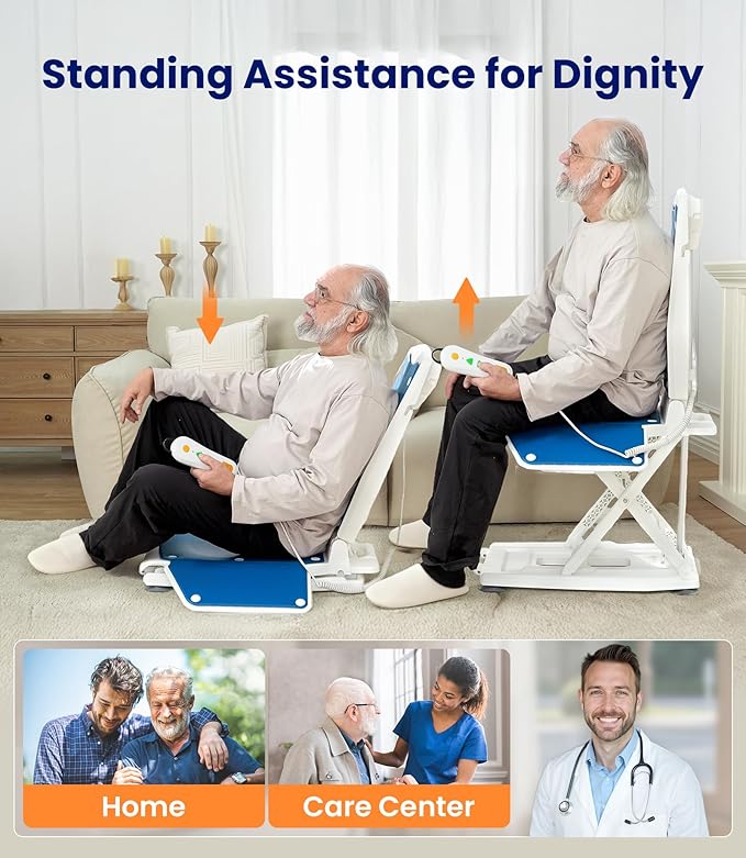 VOCIC Upgrade Electric Chair Lift with Wheels, Get Up from Floor, Portable Lift Assist Devices for Elderly, Includes 2 Types Suction Cups, Support Up to 300 LBS, No Assembly, AX10