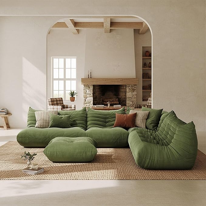 Bean Bag Chair for Adults,Armless Fireside Chair Comfy Corduroy Lazy Floor Sofa,Lounge Chair Lazy Sofa Couch Memory Foam Bean Bag for Living Room, Apartment Office,(Olive Green) 8 Seater