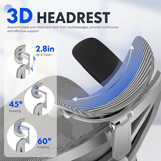 FLEXISPOT ErgoX Premium Ergonomic Office Chair with Footrest- Adjustable 3D Armrests, Dynamic Lumbar Support, Recline & Tilt Function, Mesh Seat, for Home & Office Use,Grey Foam