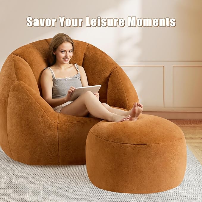 Gericco Round Pouf Ottoman Foot Rest, 29 X 18Inch Floor Poufs Footstool, A Round Modern Foam Filled Foot Stool for Living Room, Home, Nursery, Dorm, Outdoor (Orange, 29Inch)