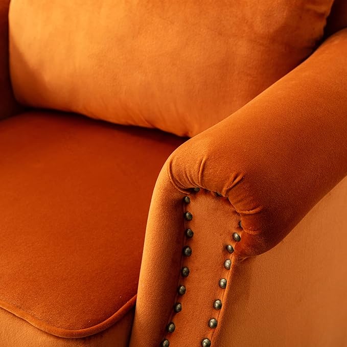 chairus Mid-Century Modern Accent Chairs Set of 2 Comfy Sofa Chairs Channel Back Armchairs with Small Pillow for Living Roon Bedroom Club - Velvet, Orange