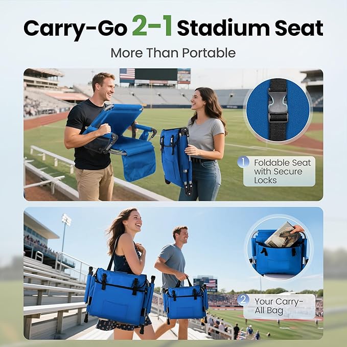 HIGH POINT SPORTS Foldable Stadium Seat Portable Folding Stadium Chairs Padded Bleacher Seat Cushion Bleacher Chair with Armrest and Cup Holder