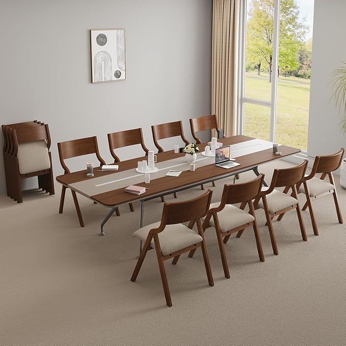 Ball & Cast Upholstered Folding Chairs Set of 2, Kitchen Dining-Chair w/Solid Wood Frame, Portable Activity Neeting Chair,No Assembly Needed, Easy Carry and Storage,Walnut+Taupe