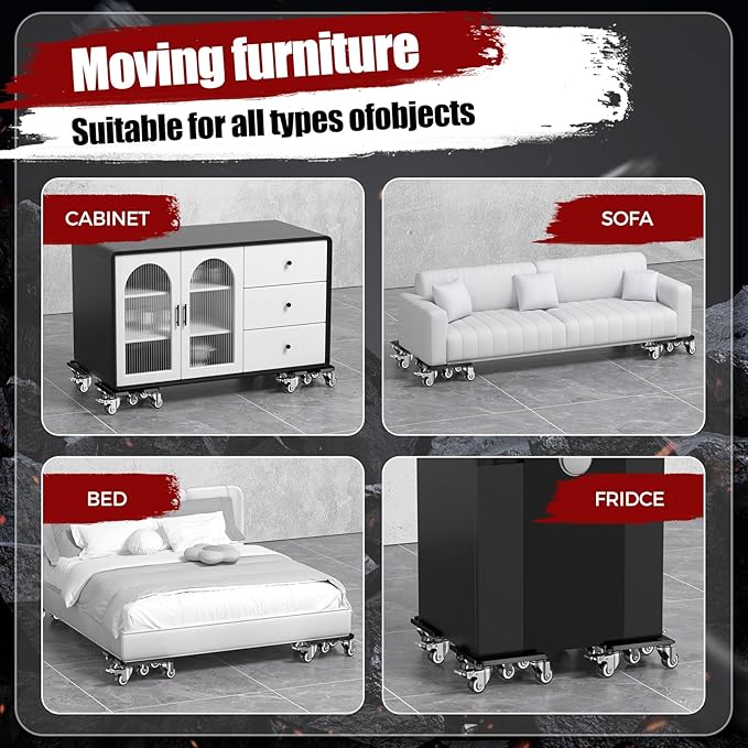 LOYAL TIGER Heavy Duty 3000LBS Furniture Dolly & Movers with 5 Wheels & Brake - 360° Rotating Moving Dolly for Furniture, Piano, Appliances - 6.4 Inch Non-Slip Sliders, Black