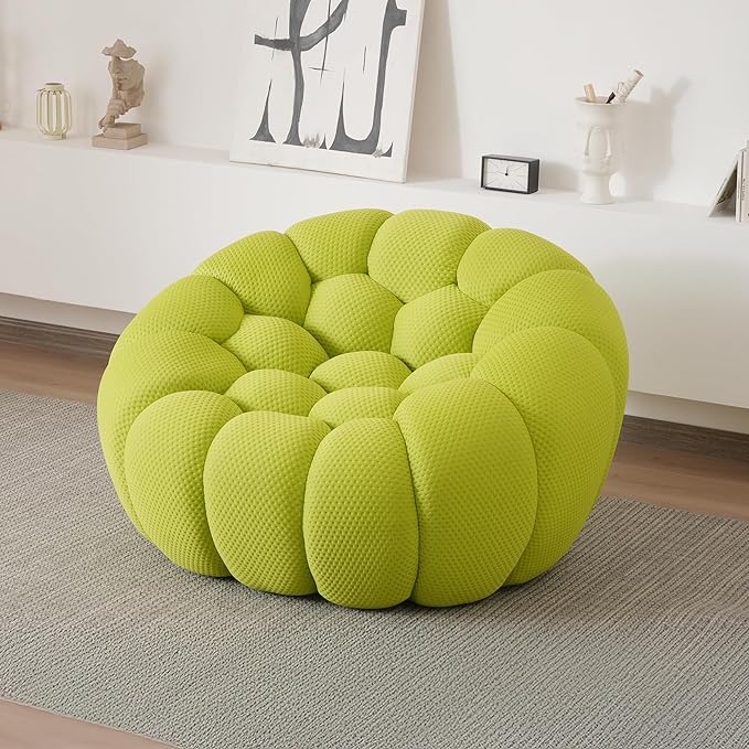 JACH Oversized Bubble Couch Chair, 49.21'' Modern Lazy Floor Sofa, Upholstered Mesh Fabric Bubble Sofa, 3D Honeycomb Shape Curved Couch for Living Room, Apartment, Small Space (Fluorescent Green)