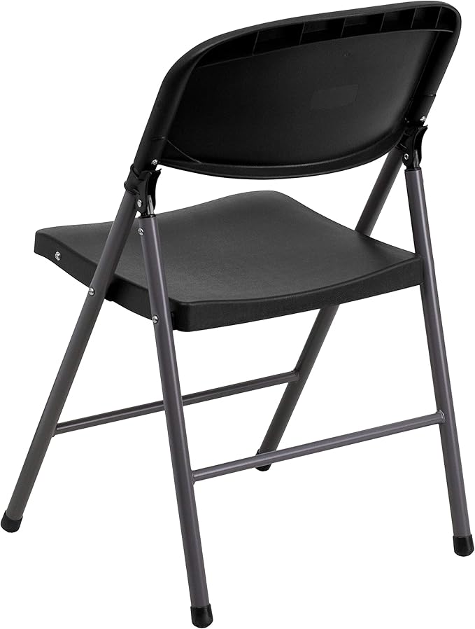 Flash Furniture 4 Pack HERCULES Series 330 lb. Capacity Black Plastic Folding Chair with Charcoal Frame