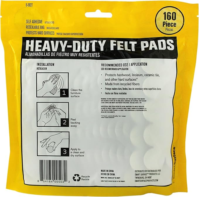 8827 Heavy Duty Self Adhesive Furniture Felt Pads 1-Inch Round Brown 160-Piece Value Pack in Resealable Bag