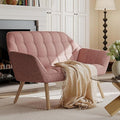 48" Small Loveseat Sofa, Mid Century Modern Linen Love Seat with Wood Legs 2-Seat Sofa Couch Tufted Wingback Upholstered Sofa Chair for Living Room Bedroom Apartment, Pink