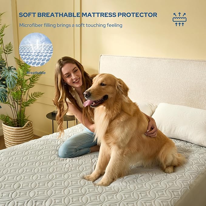 BEDLORE Waterproof Mattress Protector, King Size Mattress Pad with Deep Pocket 6"-18" Depth, Soft Dirt-Proof Double Bed Mattress Cover for Bedroom, College Dorm, Hotel (Light Gray)