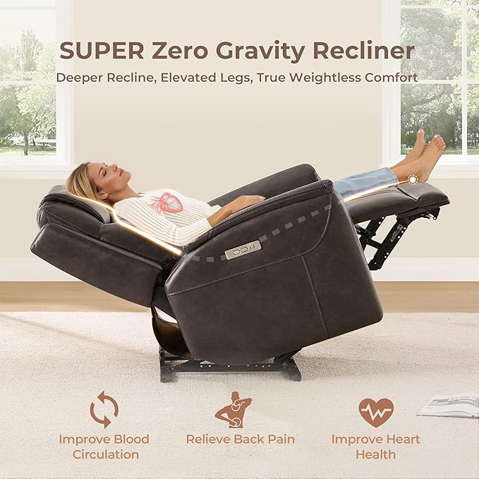 CHITA Power Recliner Chairs for Adults, Electric Leather Super Zero Gravity Recliner with USB & Type-C Charging Ports for Living Room, Bedroom & Home Theater Relaxation, Faux Leather in Chocolate