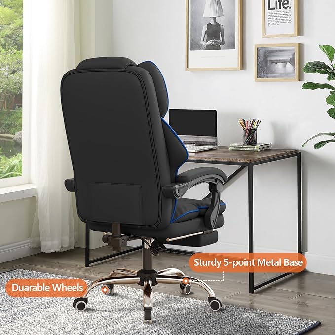 HDHNBA Office Chair High Back Executive Desk Chair Computer Gaming Chair with Foot Rest Swivel Work Chairs Ergonomic Leather Office Chairs
