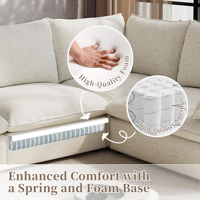 Gtilzria Waterproof Cloud Sectional Sofa for Living Room,High Backrest Down Filled Couches,5 Seater Oversized Modular V-Shaped Sofa,Detachable Couch Covers,Light Grey
